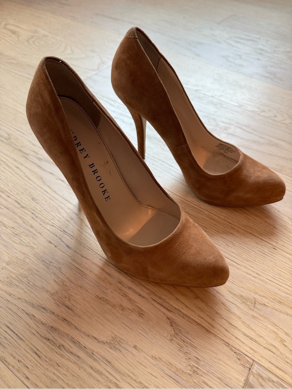 Audrey Brooke Tan Suede Pointed Toe Pumps